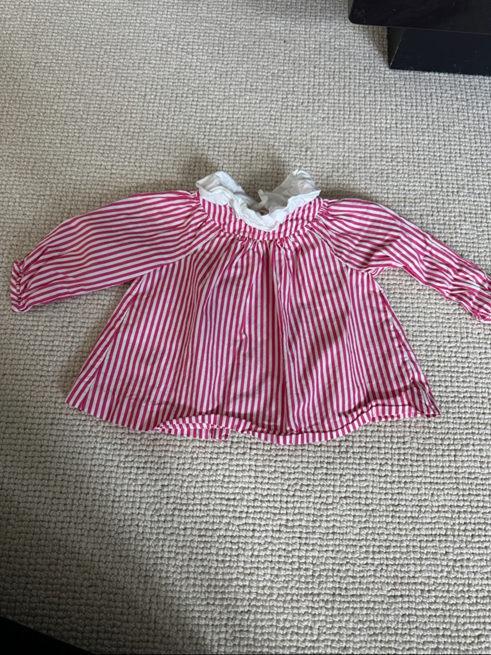 Jacadi Pink Striped Ruffle Collar girls shirt 6 months